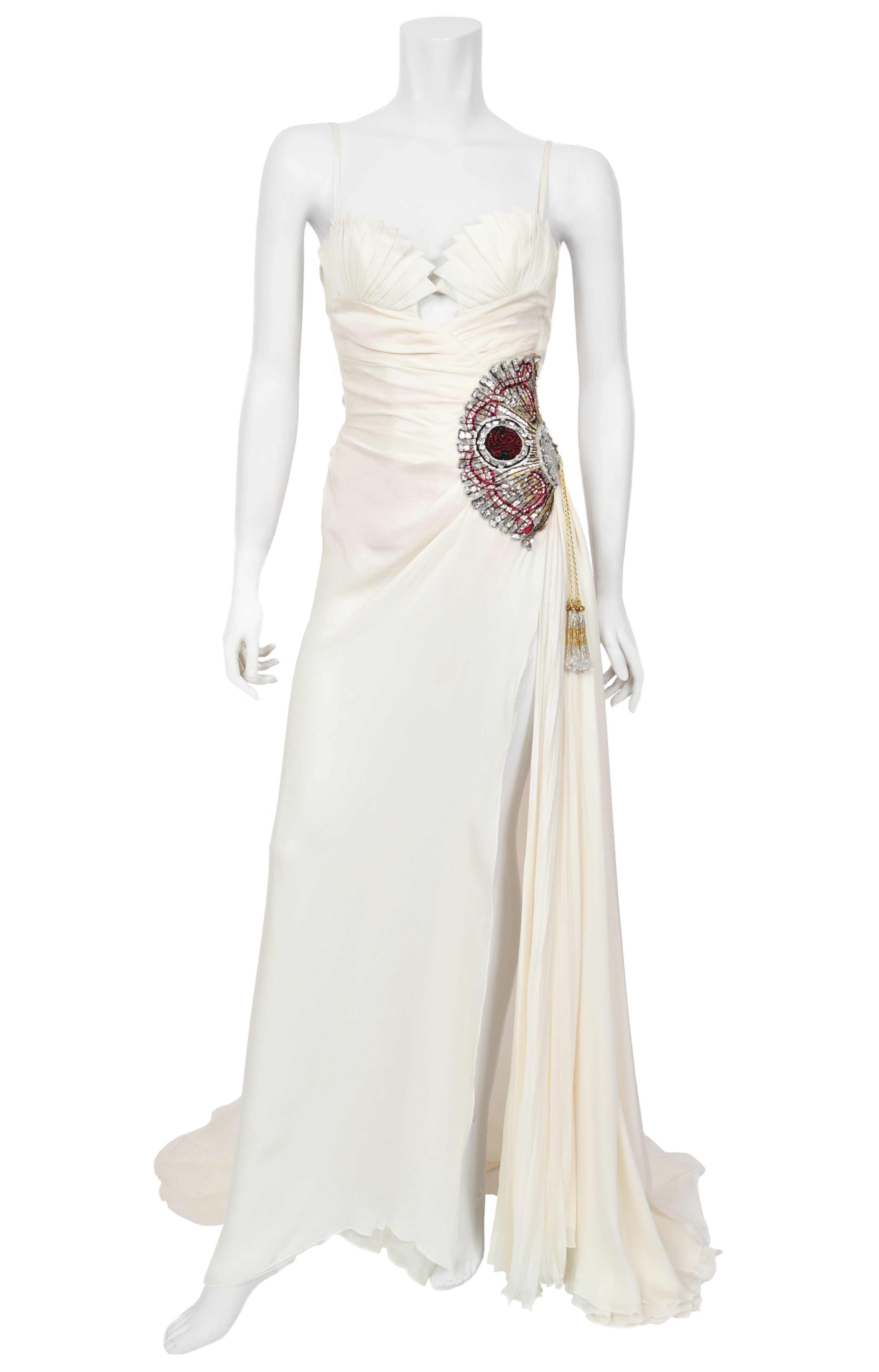 2006 Roberto Cavalli Embellished Ivory Silk High-Slit Trained Gown - Timeless Vixen 2006 Roberto Cavalli Embellished Ivory Silk High-Slit Trained Gown - Timeless Vixen