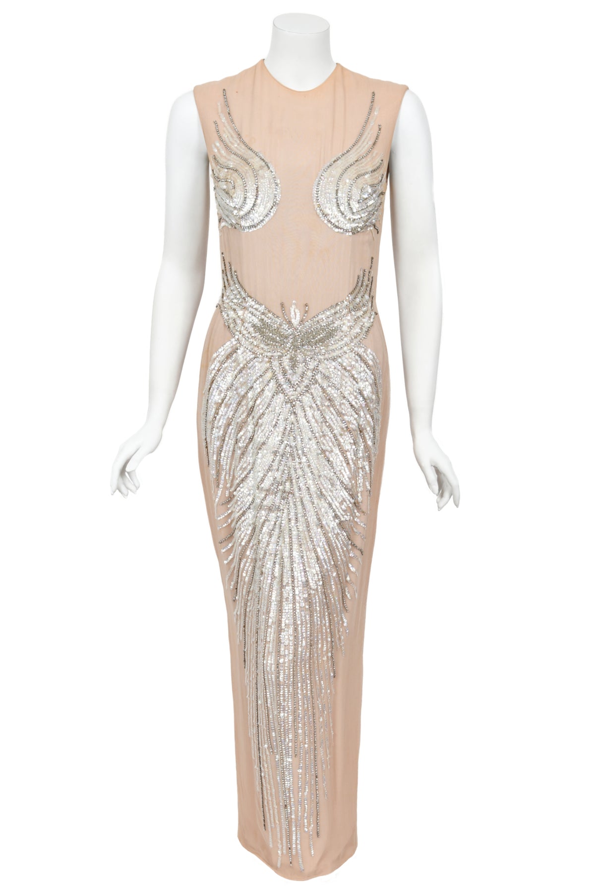 1962 Mr. Blackwell Custom Couture Rhinestone Sequin Wings Nude-Illusion Gown