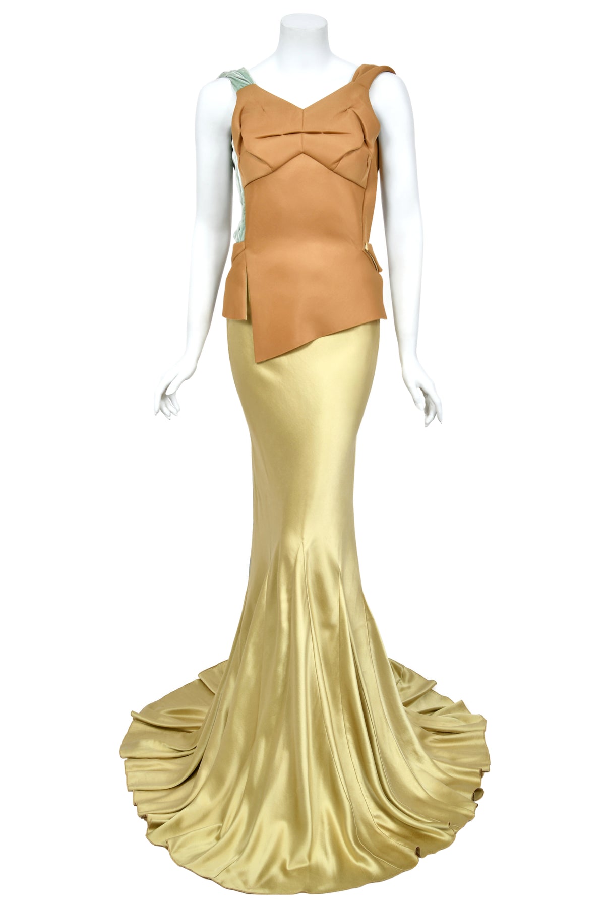 2016 Maison Margiela by John Galliano Runway Champagne Satin Breastplate Backless Bias-Cut Gown