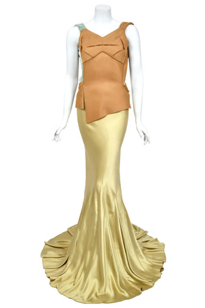 2016 Maison Margiela by John Galliano Runway Champagne Satin Breastplate Backless Bias-Cut Gown