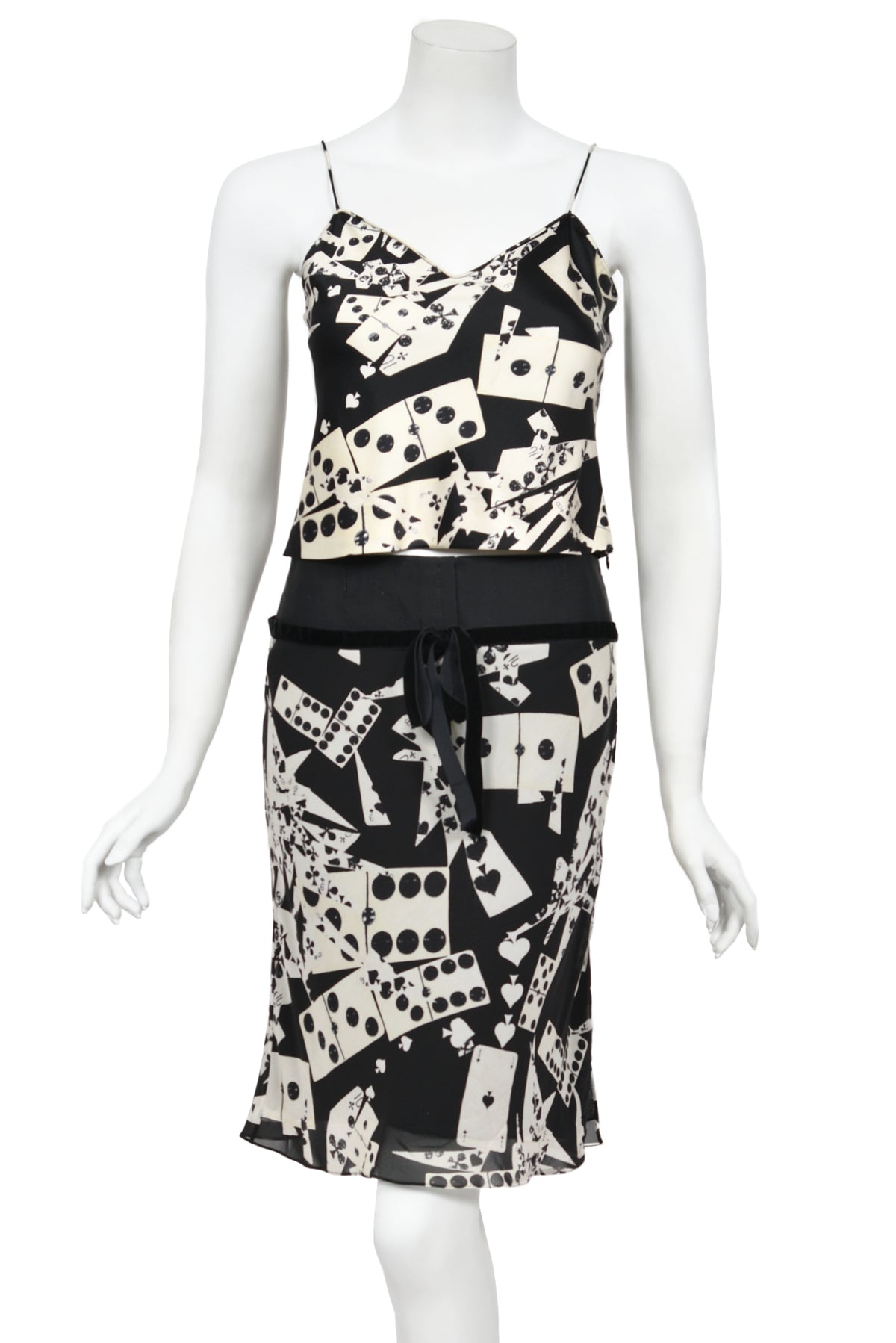 2001 Christian Dior by John Galliano &#39;Playing Cards&#39; Print Silk Cropped Camisole &amp; Skirt