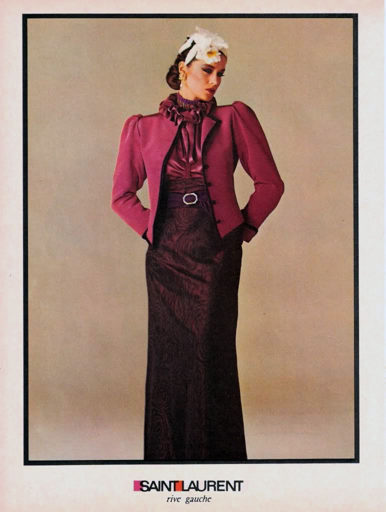 1979 Yves Saint Laurent Purple Velvet Puff-Shoulder Jacket &amp; Knickers Pantsuit