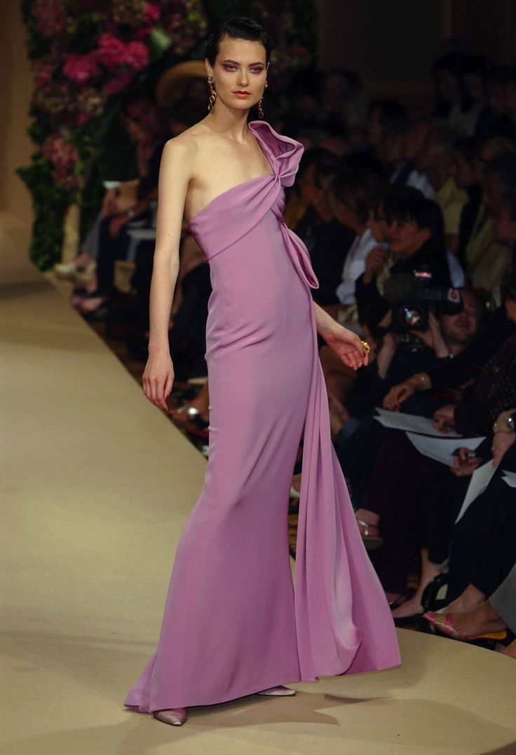 2001 Yves Saint Laurent Haute Couture Runway Lilac Silk Sculptural Asymmetric Gown