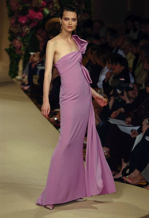 2001 Yves Saint Laurent Haute Couture Runway Lilac Silk Sculptural Asymmetric Gown