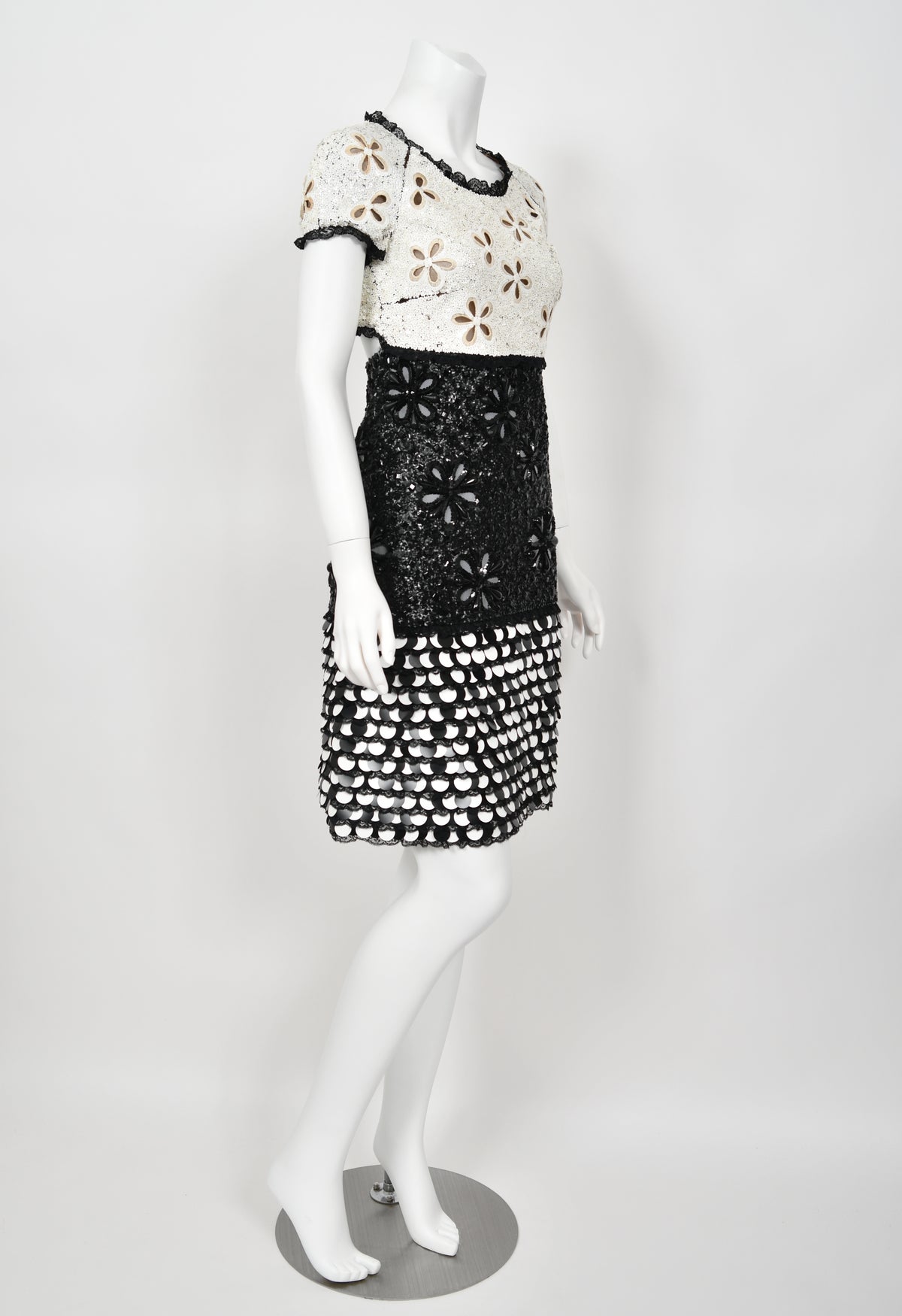 2011 Chanel by Karl Lagerfeld Runway Sample Black &amp; White Beaded Sequin Lace Dress