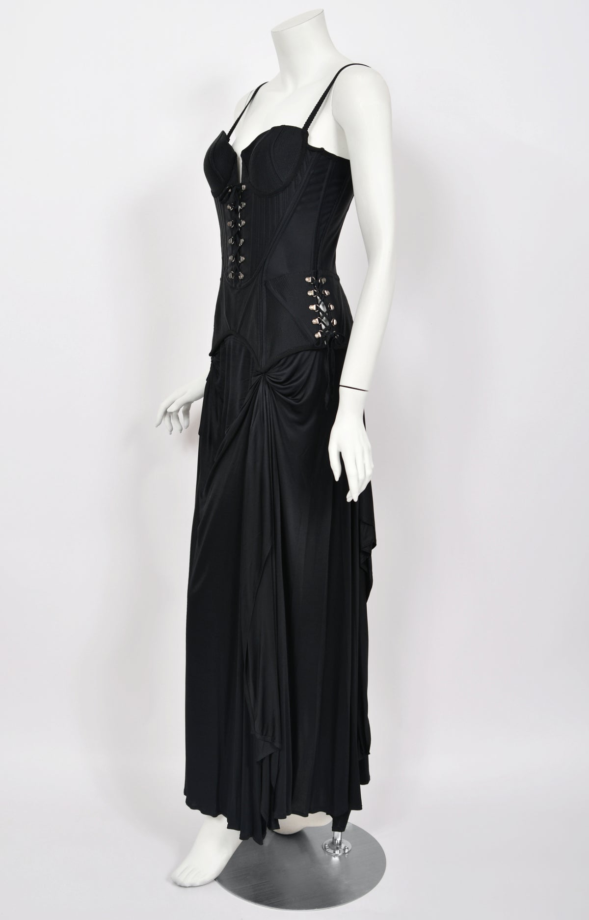 1995 Gianni Versace Couture Black Corset High-Slit Important Campaign Gown