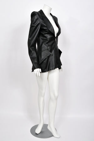 1998 Alexander McQueen Lifetime 'Joan' Collection Black Leather Sculpted Jacket