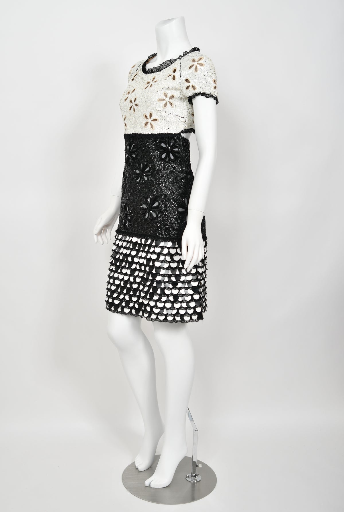 2011 Chanel by Karl Lagerfeld Runway Sample Black &amp; White Beaded Sequin Lace Dress