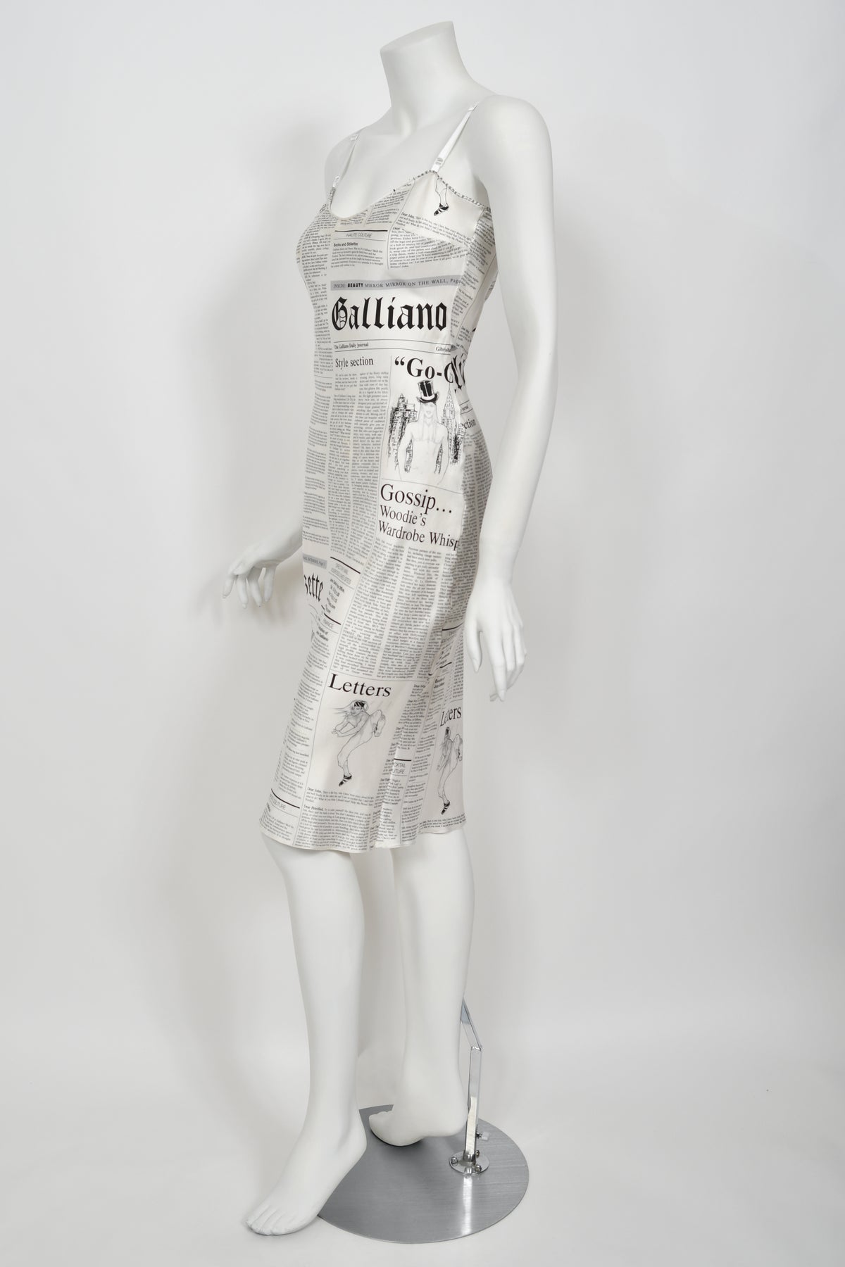 2006 John Galliano Documented Newspaper Print Silk Bias-Cut Slip Dress