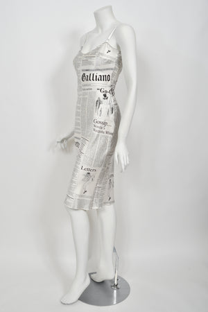 2006 John Galliano Documented Newspaper Print Silk Bias-Cut Slip Dress