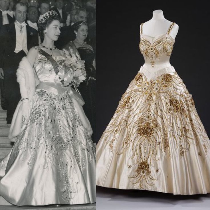 1950&#39;s French Couture Ivory Metallic Embroidered Beaded Silk Skirted Hourglass Gown