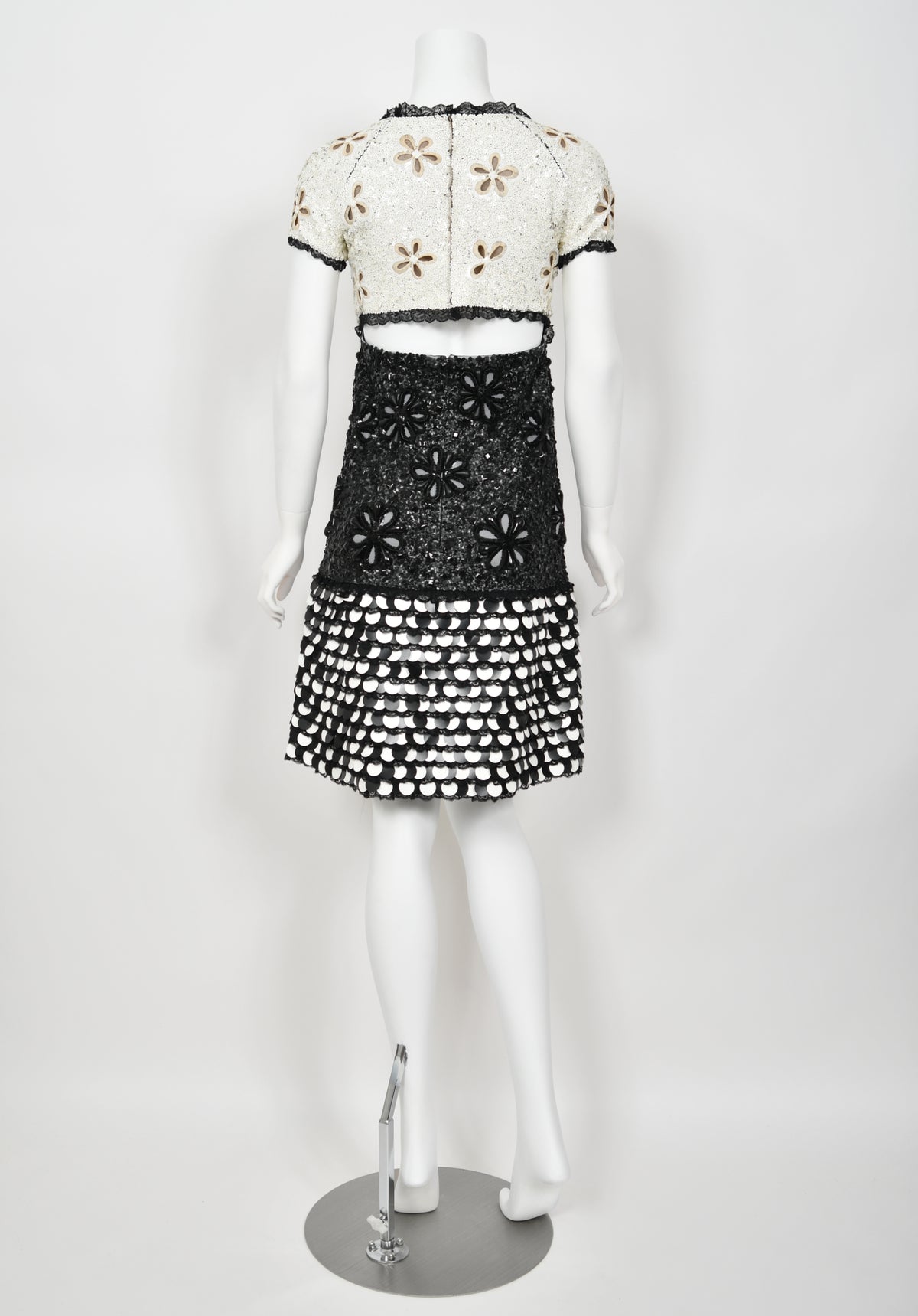 2011 Chanel by Karl Lagerfeld Runway Sample Black &amp; White Beaded Sequin Lace Dress