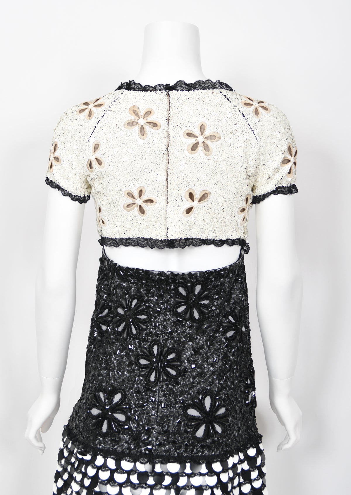 2011 Chanel by Karl Lagerfeld Runway Sample Black &amp; White Beaded Sequin Lace Dress