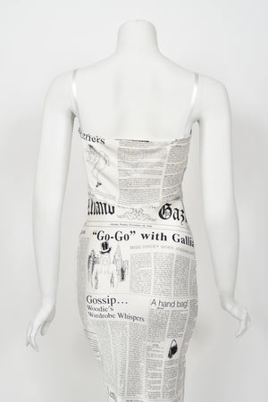 2006 John Galliano Documented Newspaper Print Silk Bias-Cut Slip Dress