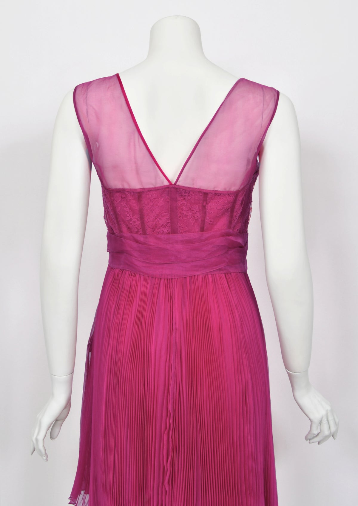 2010 Christian Dior by John Galliano Fuchsia Pink Pleated Sheer Silk Lingerie Dress