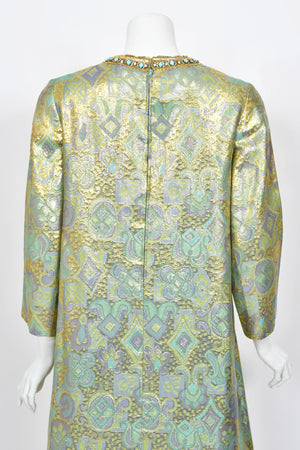 1960's Bob Bugnand Couture Beaded Metallic Silk-Brocade Dress & Matching Coat