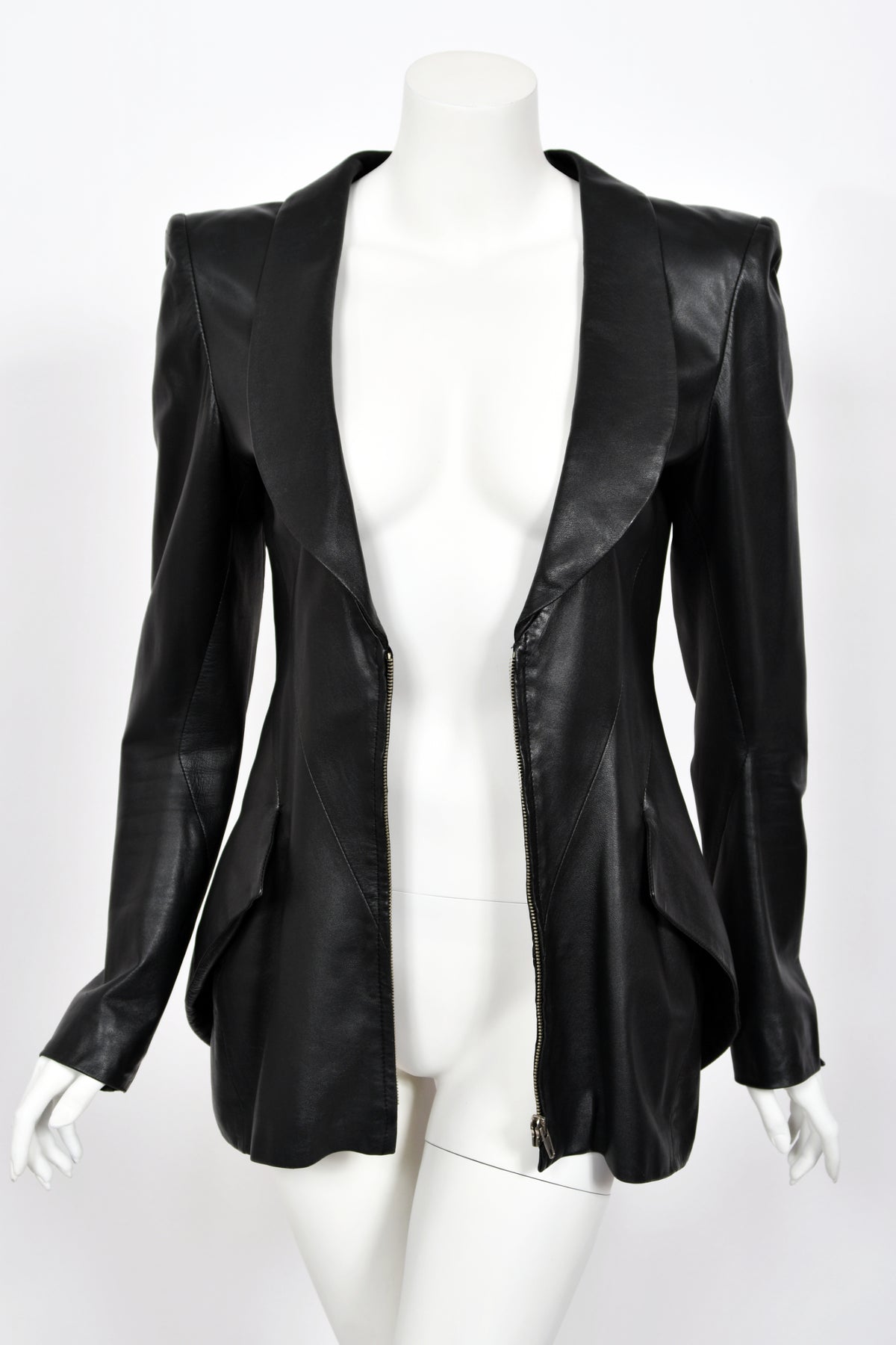 1998 Alexander McQueen Lifetime &#39;Joan&#39; Collection Black Leather Sculpted Jacket