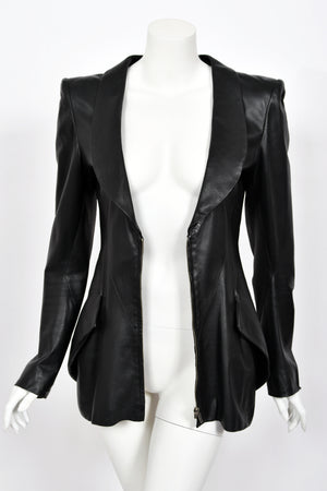 1998 Alexander McQueen Lifetime 'Joan' Collection Black Leather Sculpted Jacket