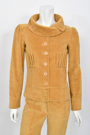 1968 Biba Documented Marigold Corduroy Funnel-Collar Jacket Pants Suit