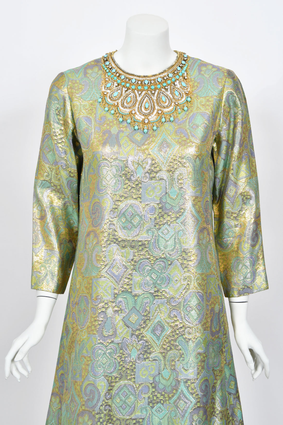 1960&#39;s Bob Bugnand Couture Beaded Metallic Silk-Brocade Dress &amp; Matching Coat