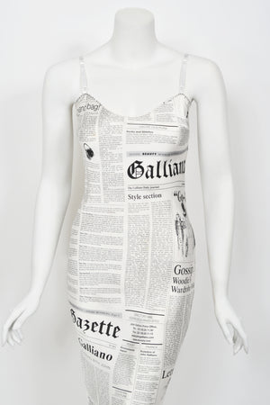 2006 John Galliano Documented Newspaper Print Silk Bias-Cut Slip Dress