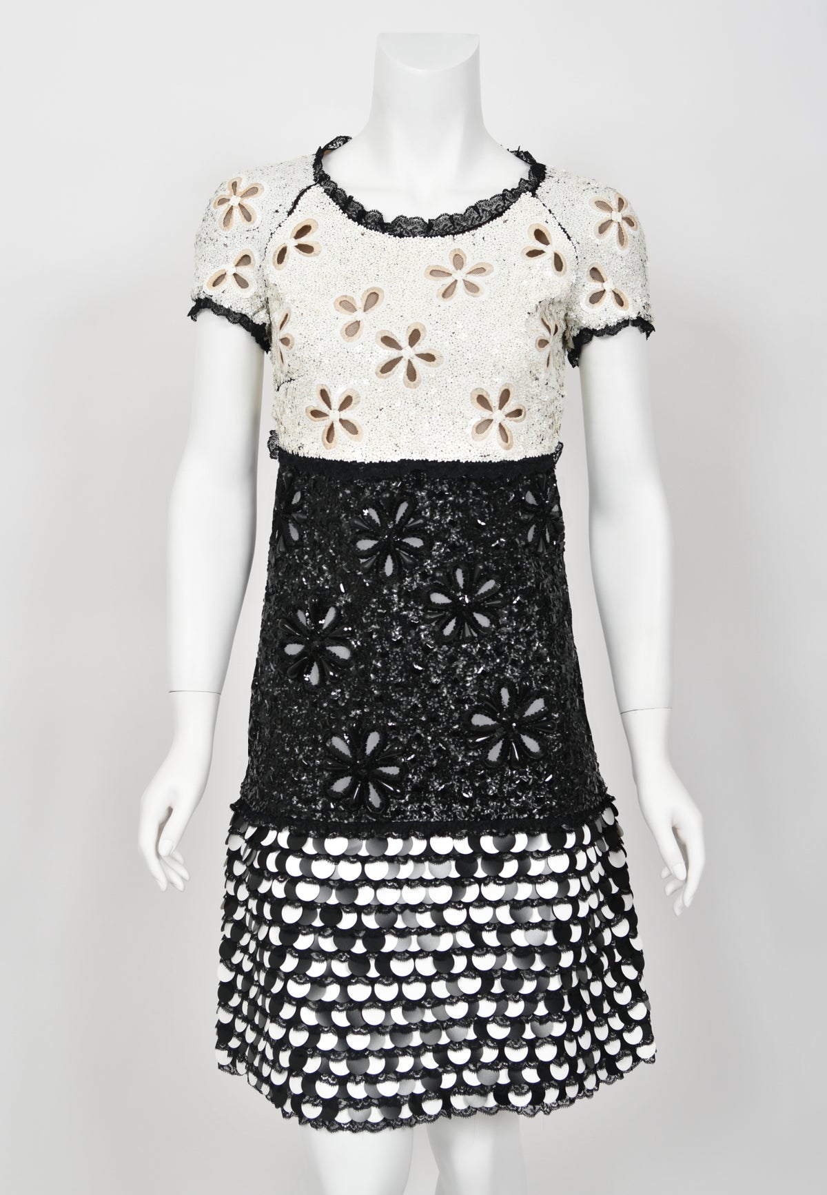 2011 Chanel by Karl Lagerfeld Runway Sample Black &amp; White Beaded Sequin Lace Dress