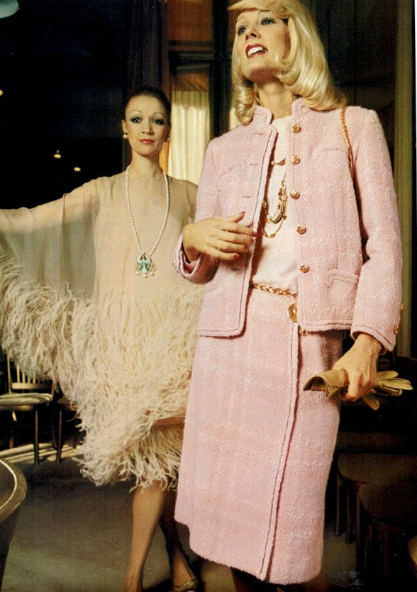 1973 Chanel Haute Couture Documented Pink Wool Jacket Blouse Skirt Three-Piece Suit