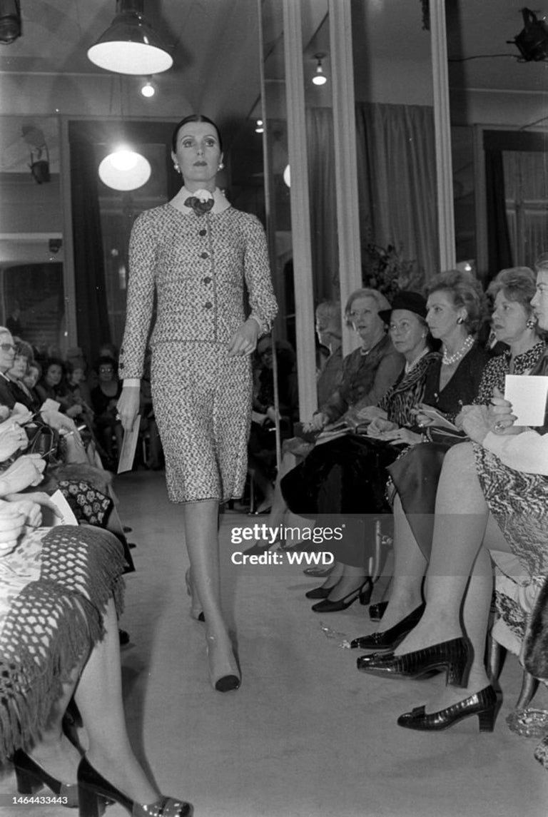 1973 Chanel Haute Couture Red Black Ivory Wool Tweed Jacket & Skirt Suit