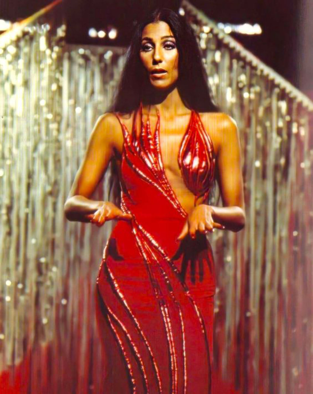 1984 Bob Mackie Documented Fully Beaded Red Silk High Low Micro-Mini Dress