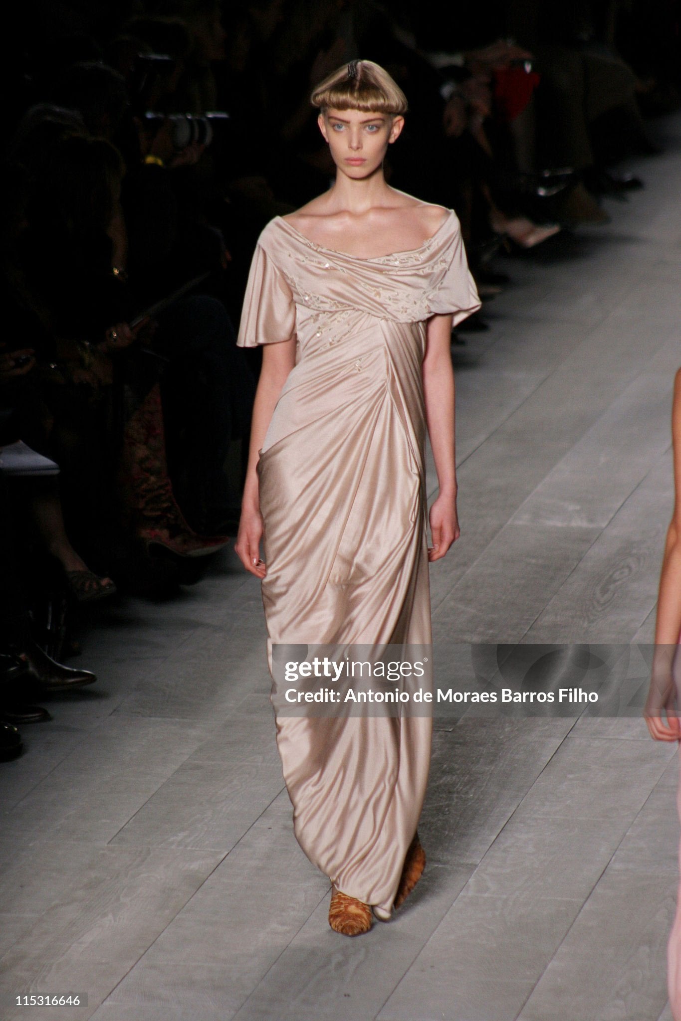 2007 Christian Dior by John Galliano Beaded Blush-Pink Silk Draped Goddess Gown