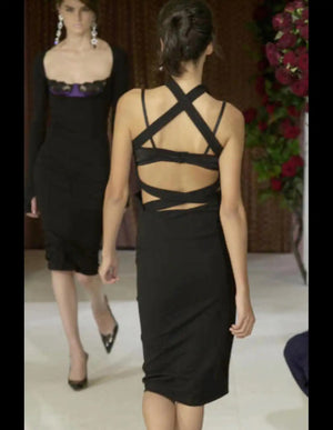 2001 Dolce & Gabbana Black Built-In Bra Necktie Straps Backless Gown