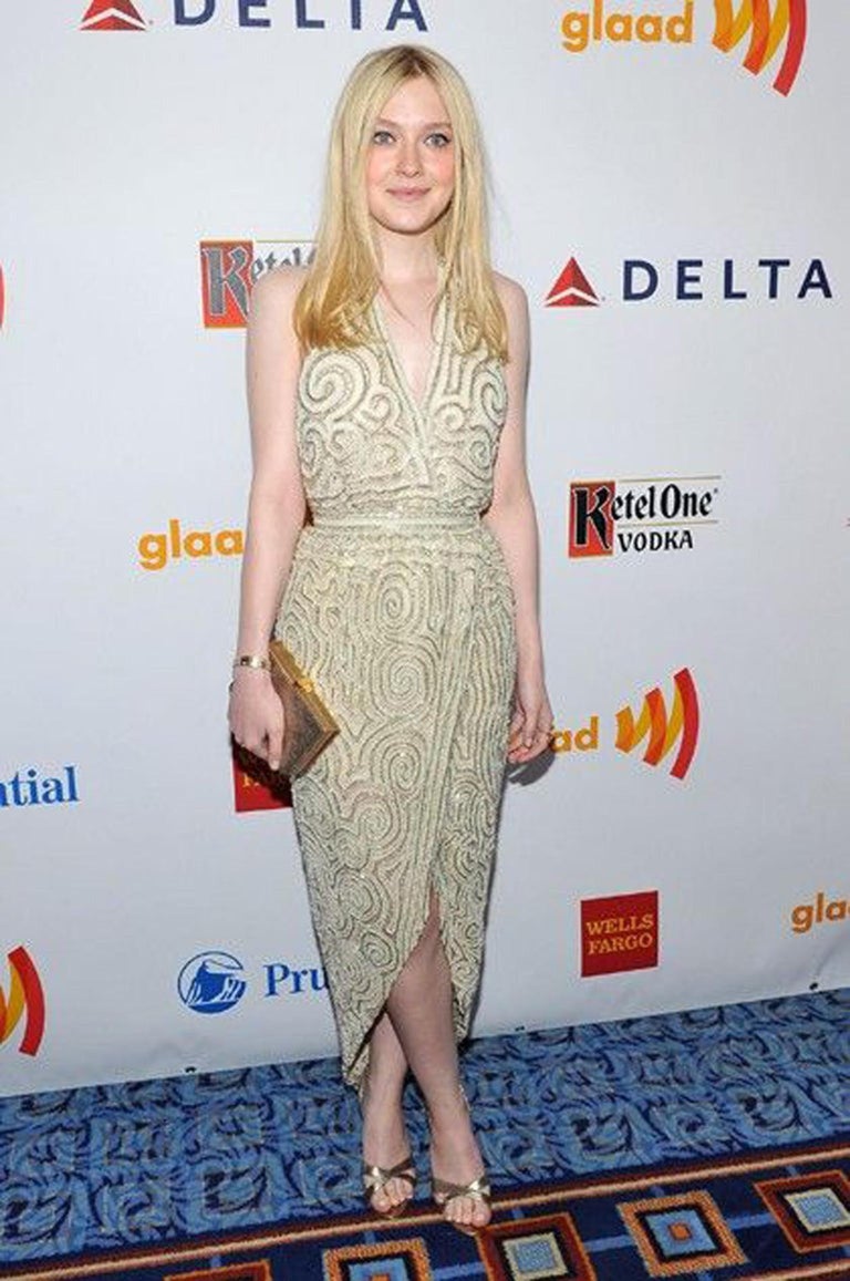 1970&#39;s Halston Couture Ivory Beaded Sheer Lace Backless Halter Wrap Gown