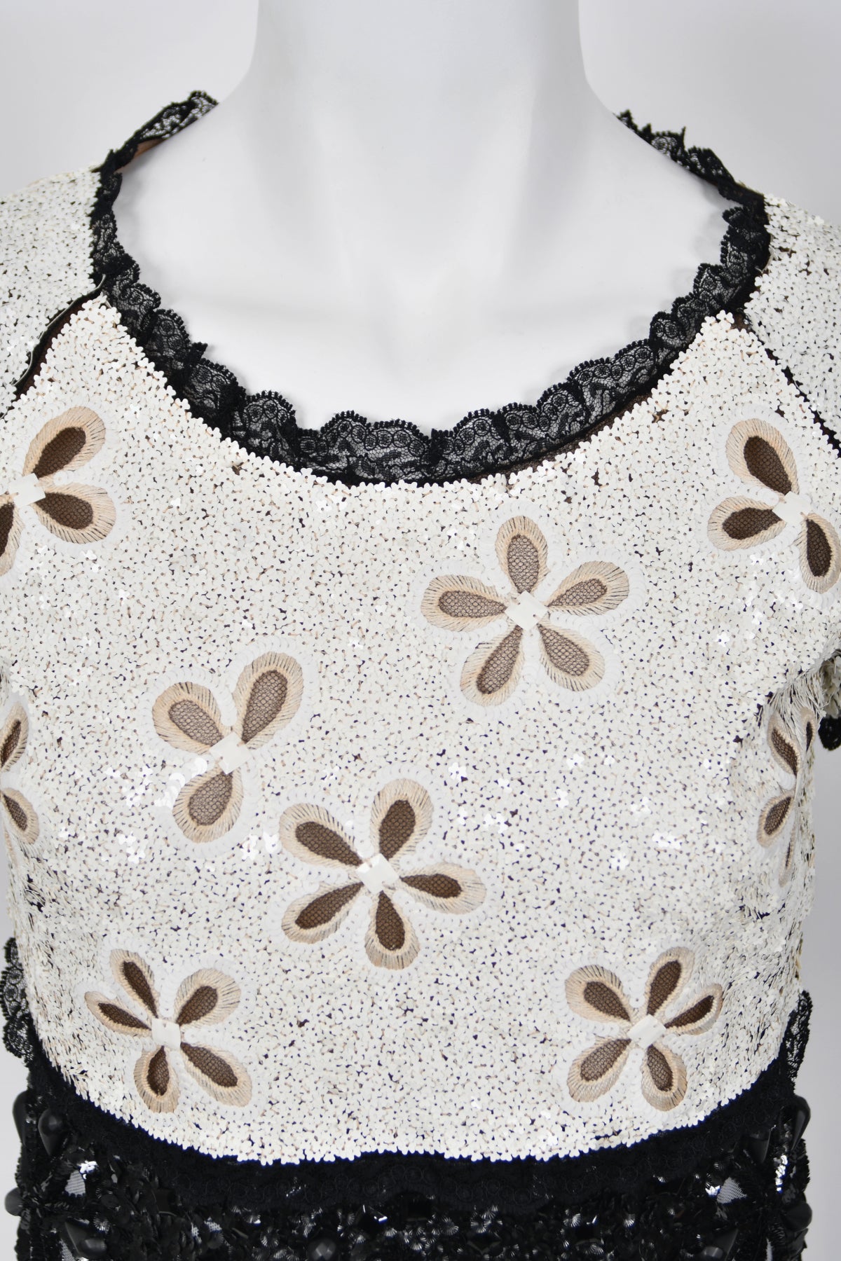 2011 Chanel by Karl Lagerfeld Runway Sample Black &amp; White Beaded Sequin Lace Dress