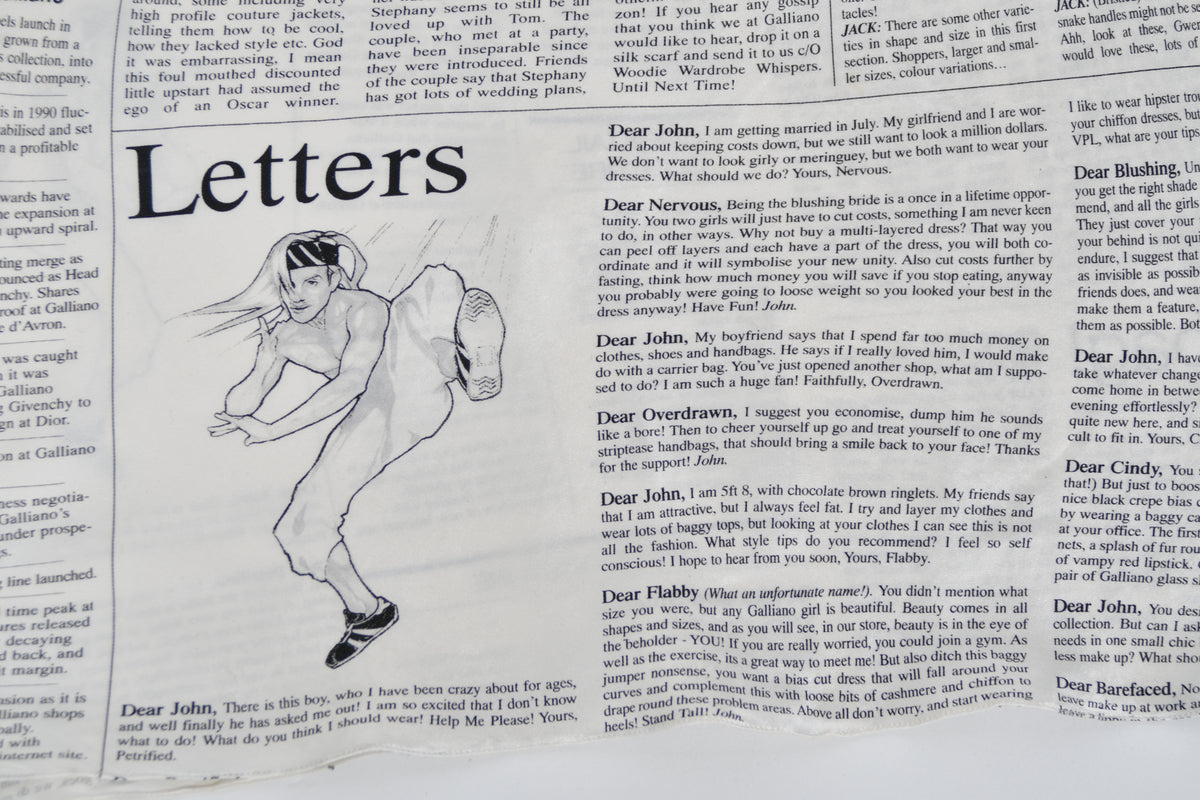 2006 John Galliano Documented Newspaper Print Silk Bias-Cut Slip Dress