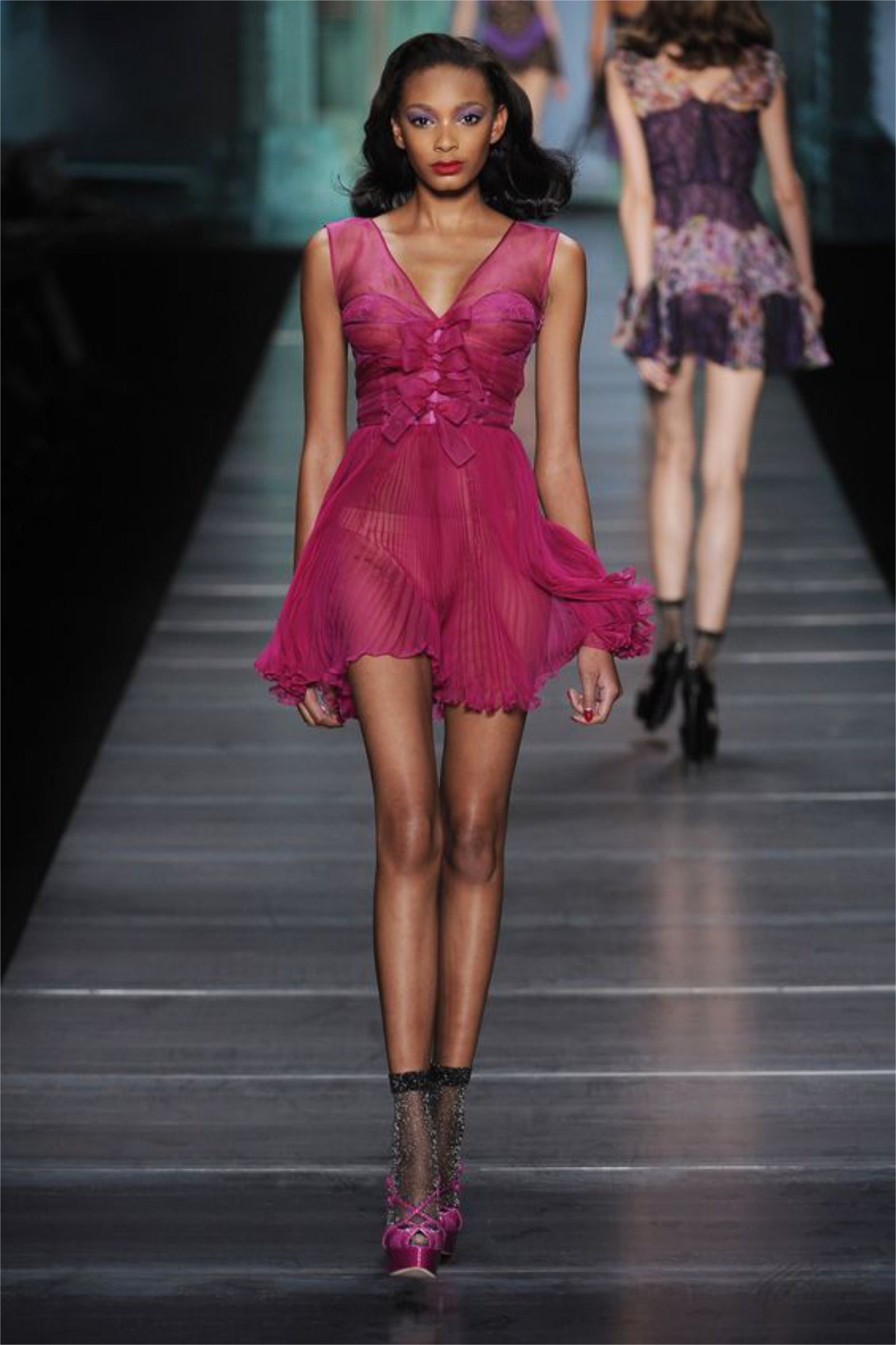 2010 Christian Dior by John Galliano Fuchsia Pink Pleated Sheer Silk Lingerie Dress