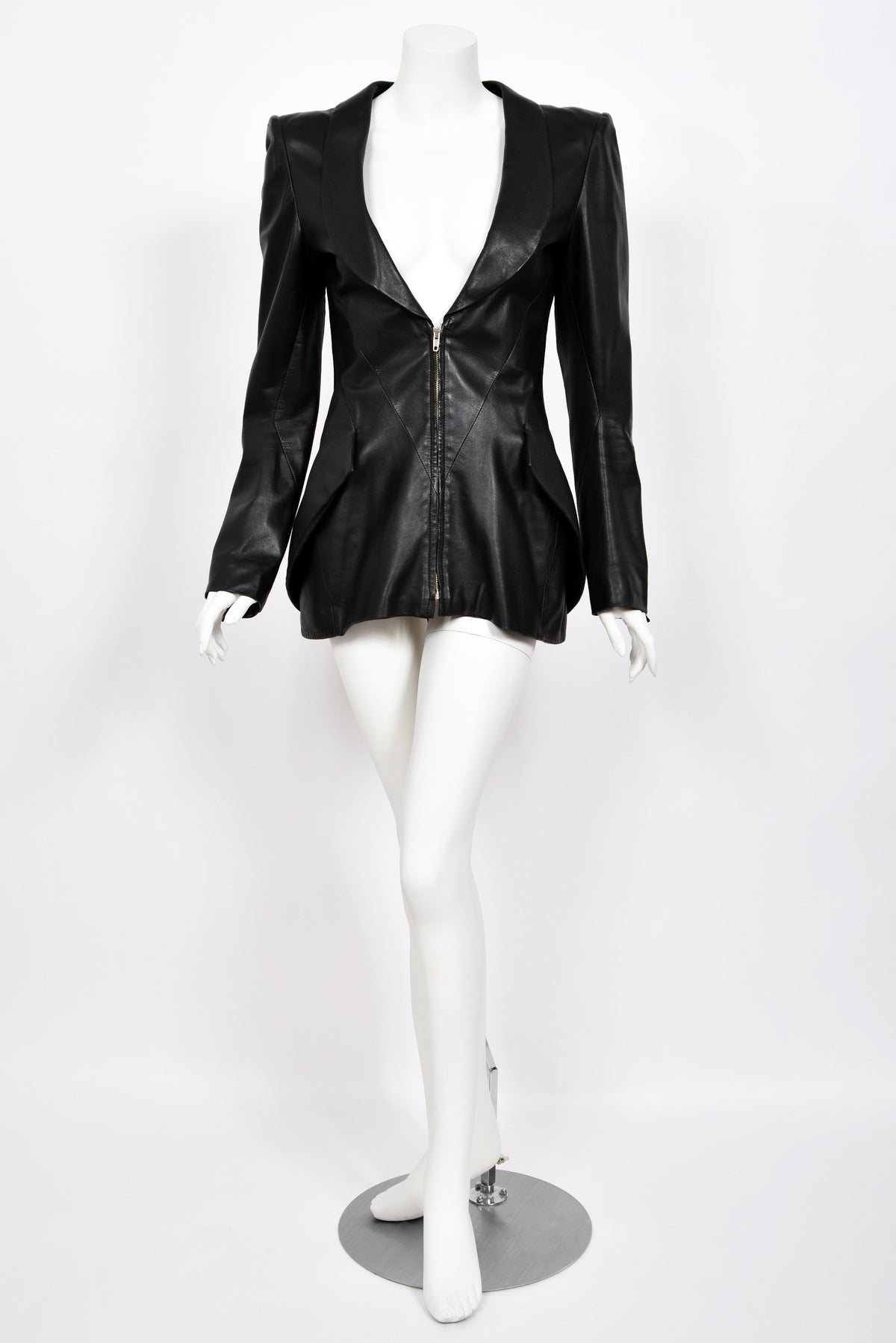 1998 Alexander McQueen Lifetime &#39;Joan&#39; Collection Black Leather Sculpted Jacket