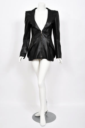 1998 Alexander McQueen Lifetime 'Joan' Collection Black Leather Sculpted Jacket