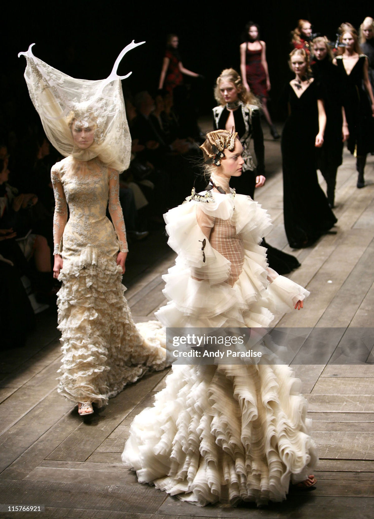 2006 Alexander McQueen &#39;Widows of Culloden&#39; Black Silk Bias-Cut Tiered Ruffle Gown