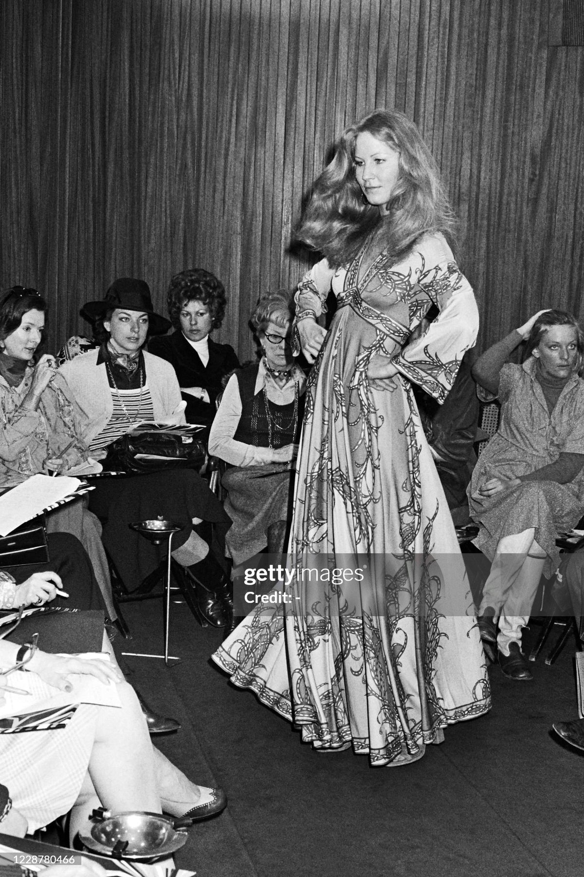 1972 Emilio Pucci Grapevine Motif Sheer Silk Organza Billow-Sleeve Maxi Dress