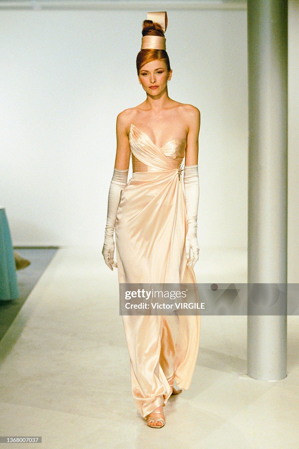 1999 Thierry Mugler Couture Sapphire Blue Silk Corset Strapless Gown