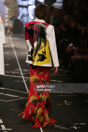 2005 John Galliano 'Renee Collection' Shocking Pink Large Scale Floral Silk Bias-Cut Trained Gown