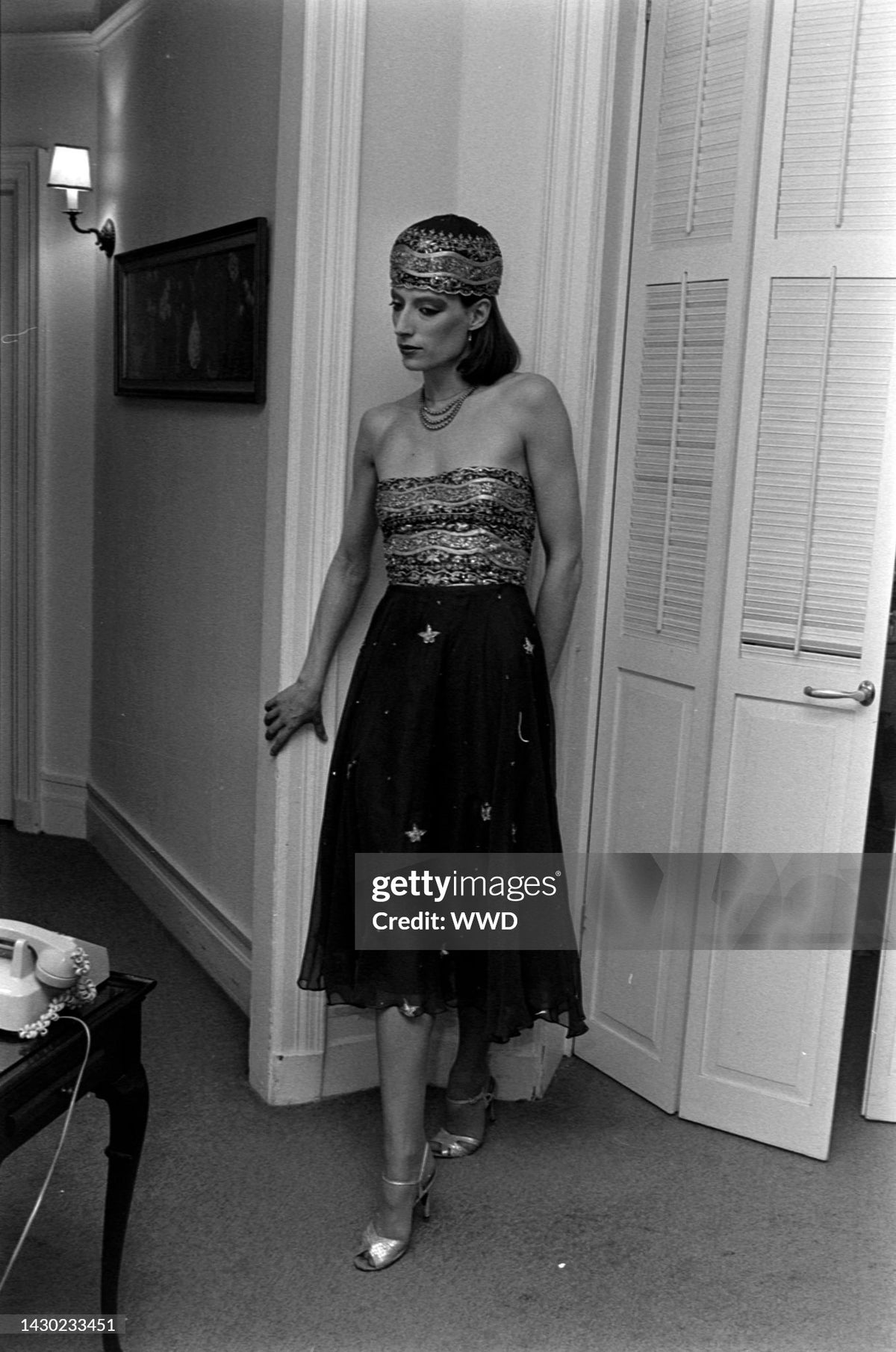 1979 Thea Porter Couture Metallic Gold Embroidered Ivory Silk-Chiffon Halter Gown