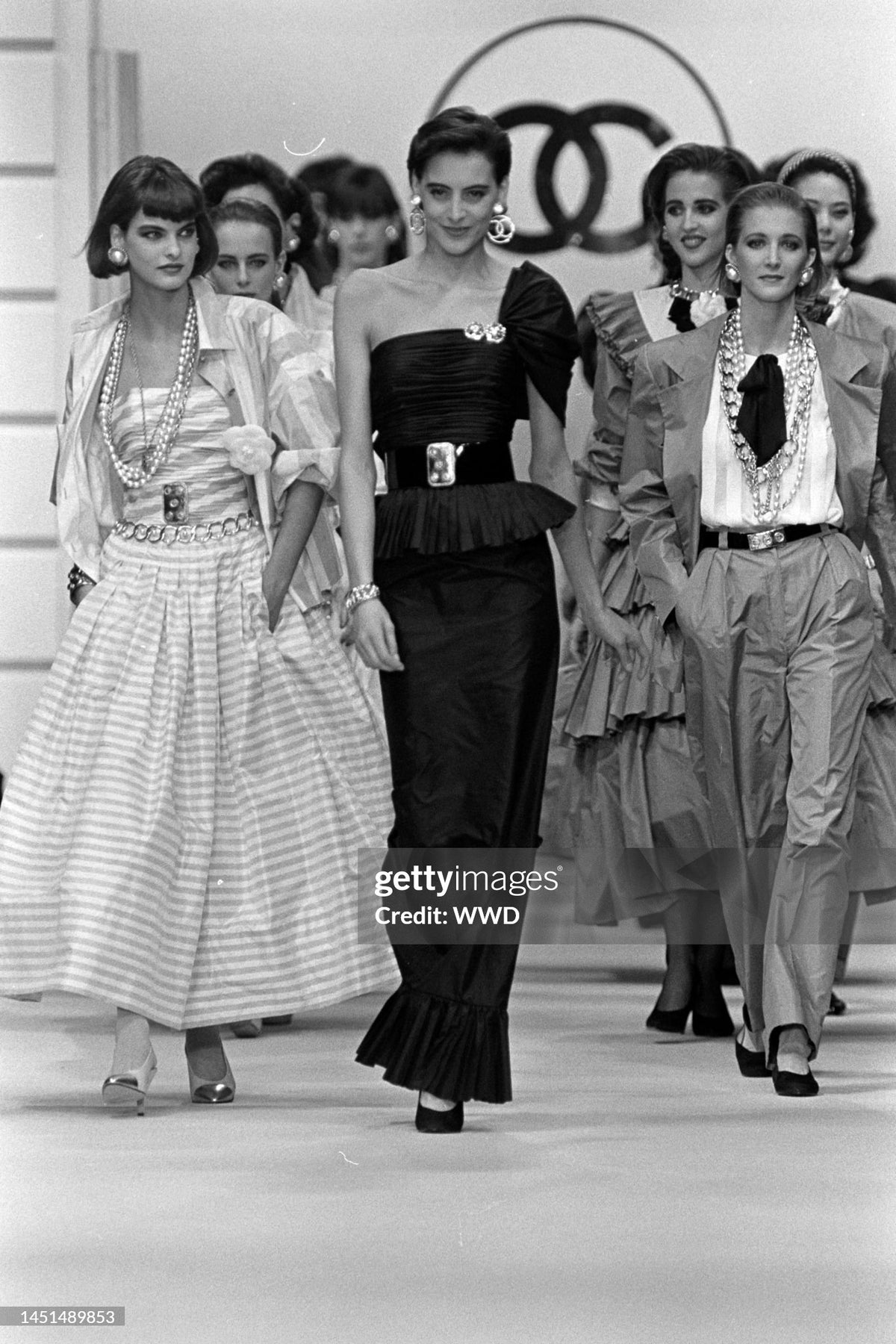 1986 Chanel Documented Runway Black Pleated Silk One-Shoulder Hourglass Gown