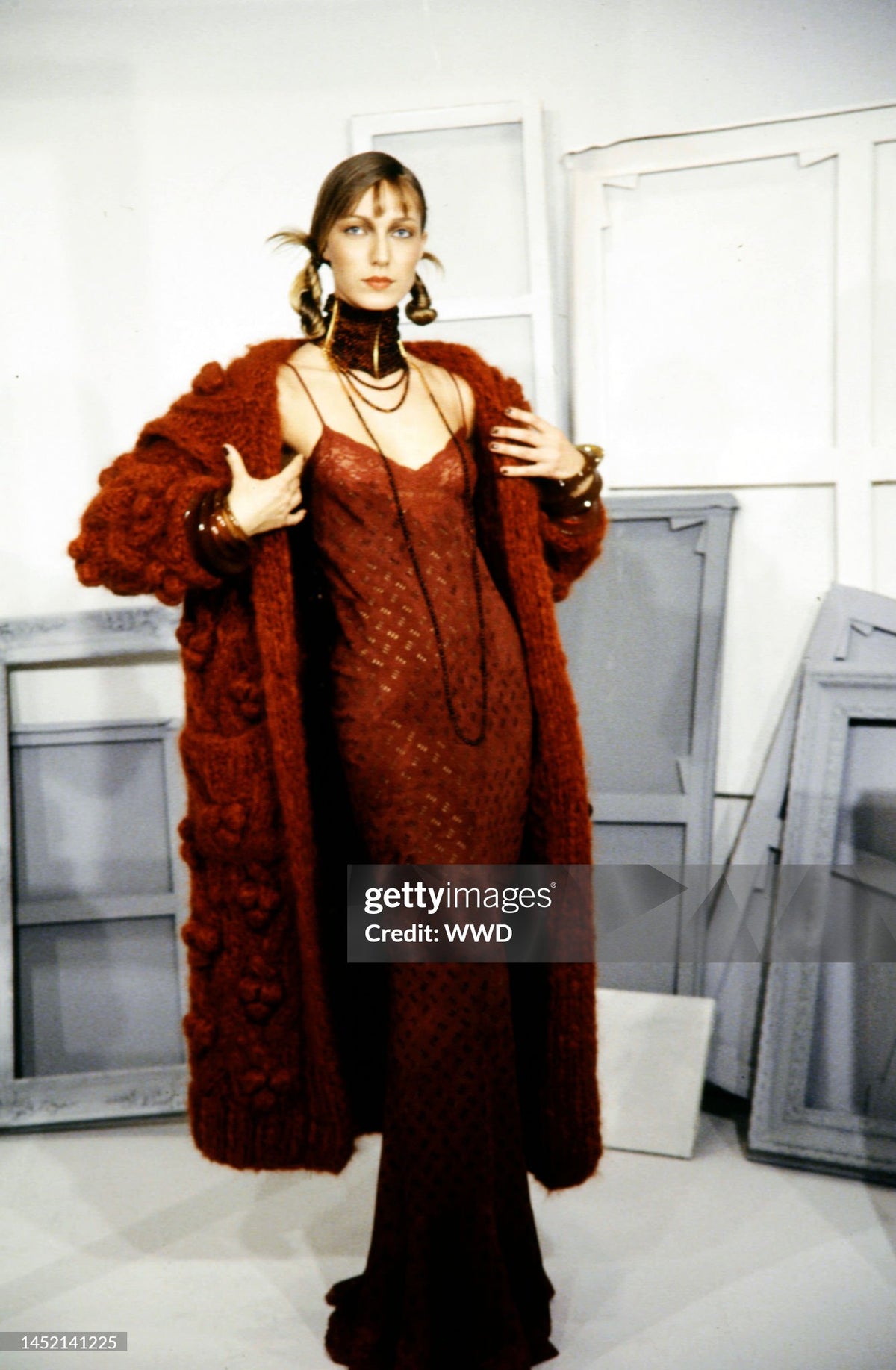 1999 Christian Dior by John Galliano Wine Red Wool Knit Shawl-Collar Sweater Coat