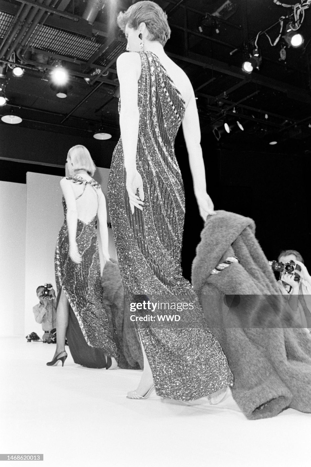 1984 Bob Mackie Couture Ivory Beaded Silk One-Shoulder Goddess Gown