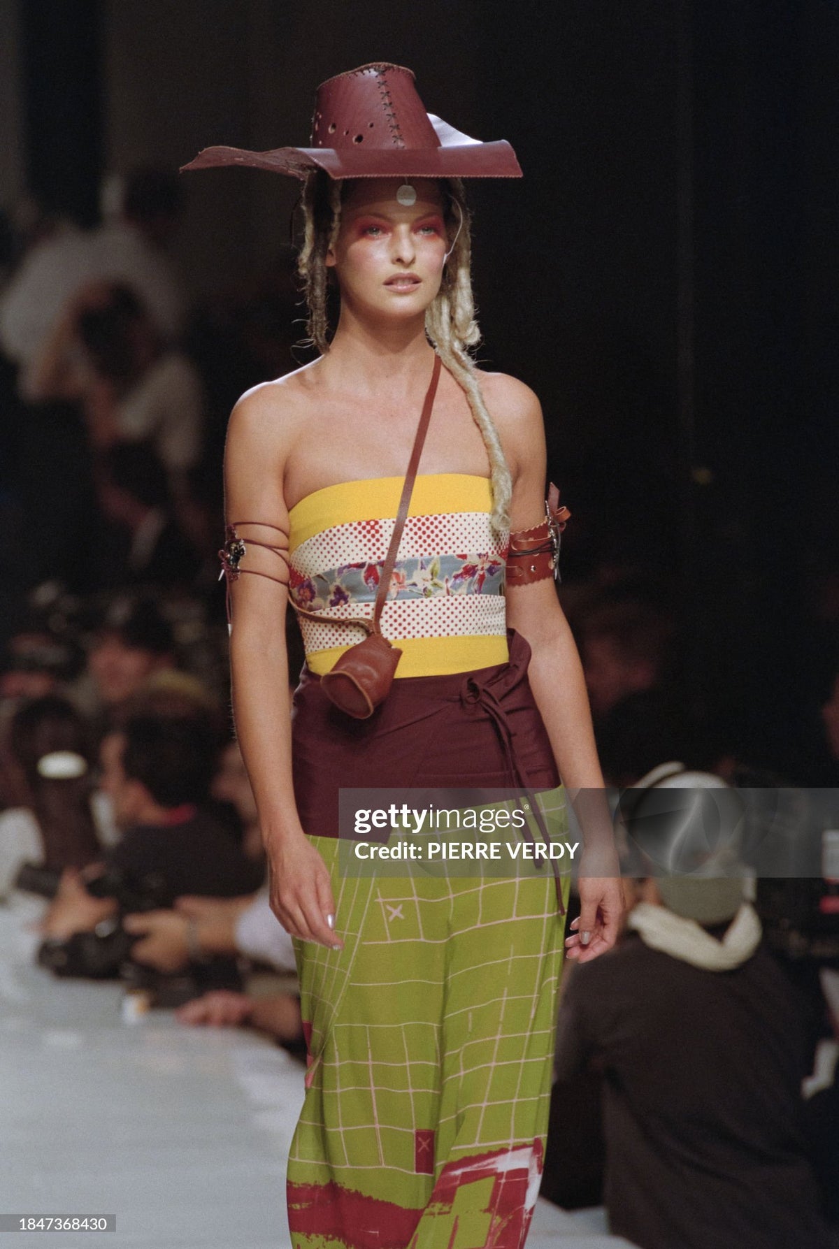 1996 Jean Paul Gaultier Cyberbaba &#39;Sex and the City&#39; Graphic Silk Bustier Dress