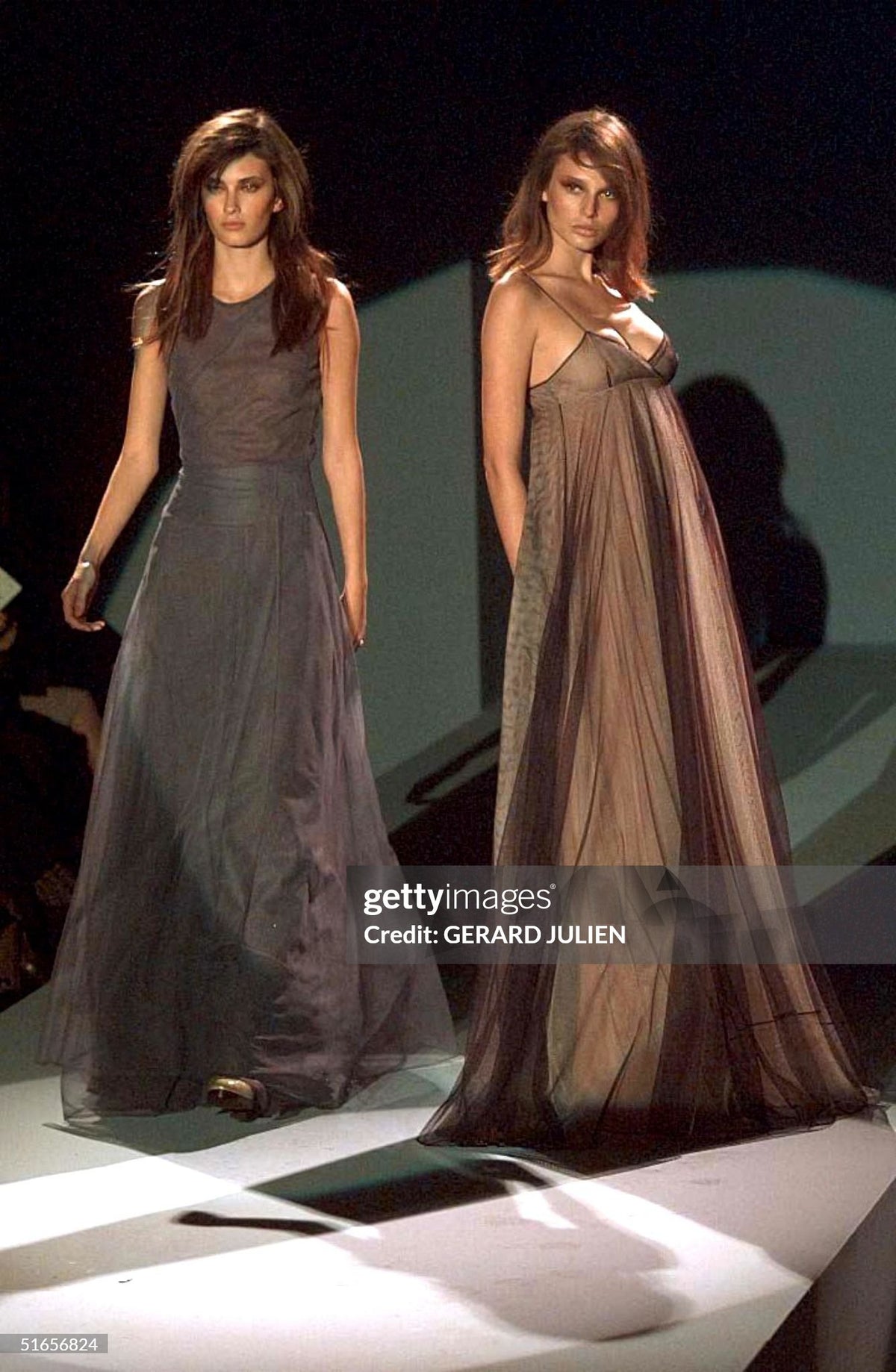 1998 Tom Ford for Gucci Runway Black Nude Illusion Layered Tulle Gown