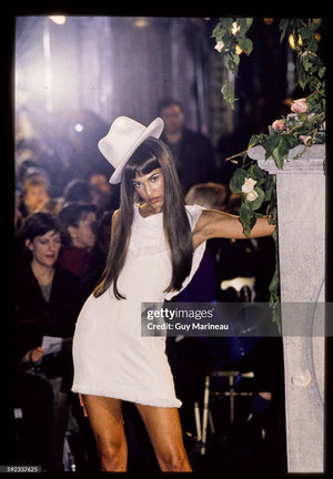 1998 Christian Dior by John Galliano Resort Collection Ivory White Crepe Fringed-Bib Dress