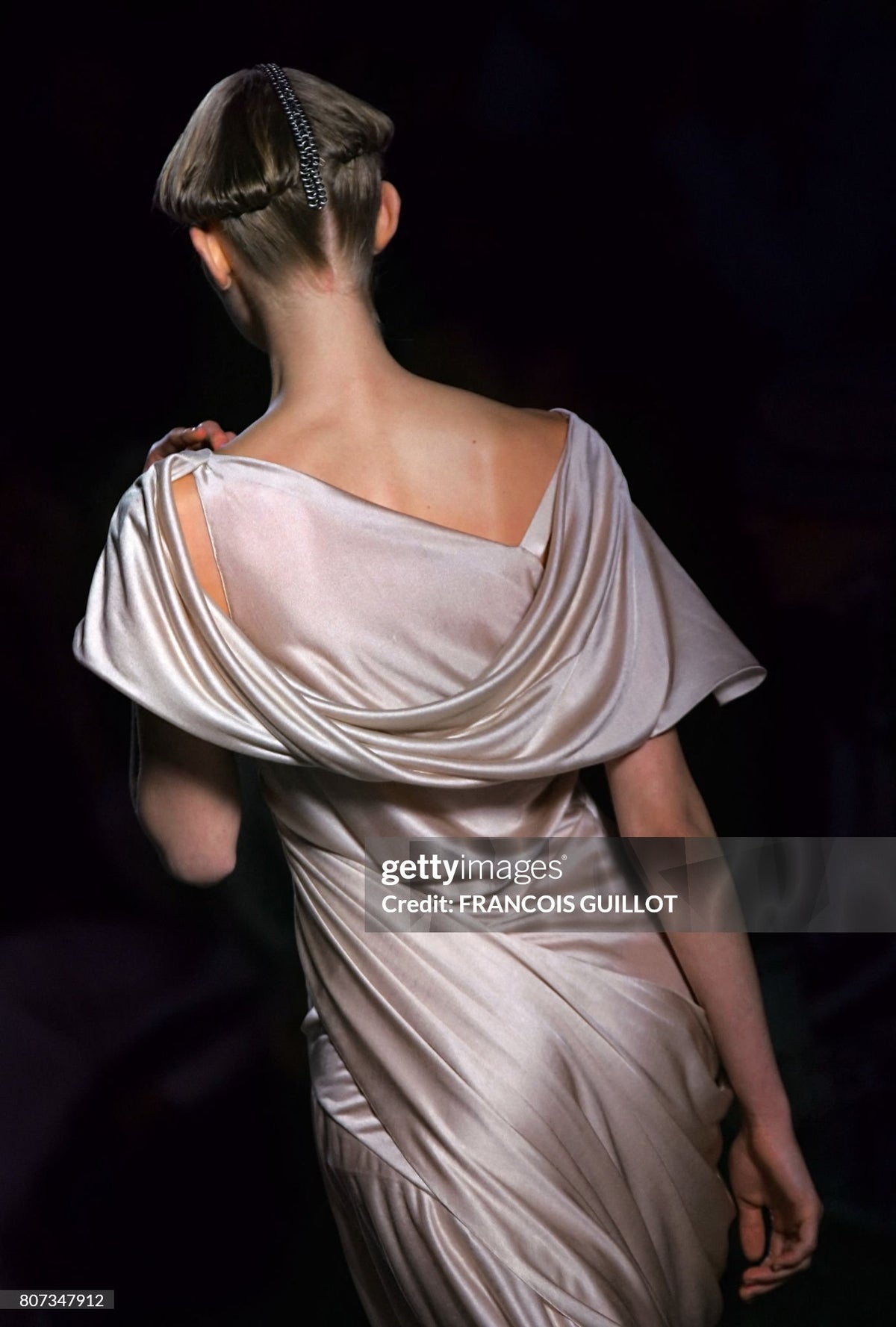 2007 Christian Dior by John Galliano Beaded Blush-Pink Silk Draped Goddess Gown