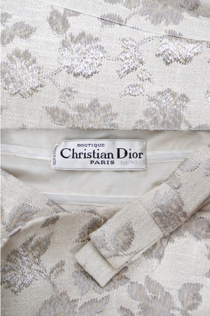 1962 Christian Dior Paris Ivory Silver Floral Silk Brocade Back-Bows Bridal Gown